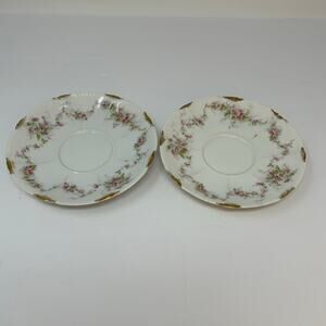 Lot 2 Vintage China Saucers Varenne Pattern Haviland Limoges France Pink Rose